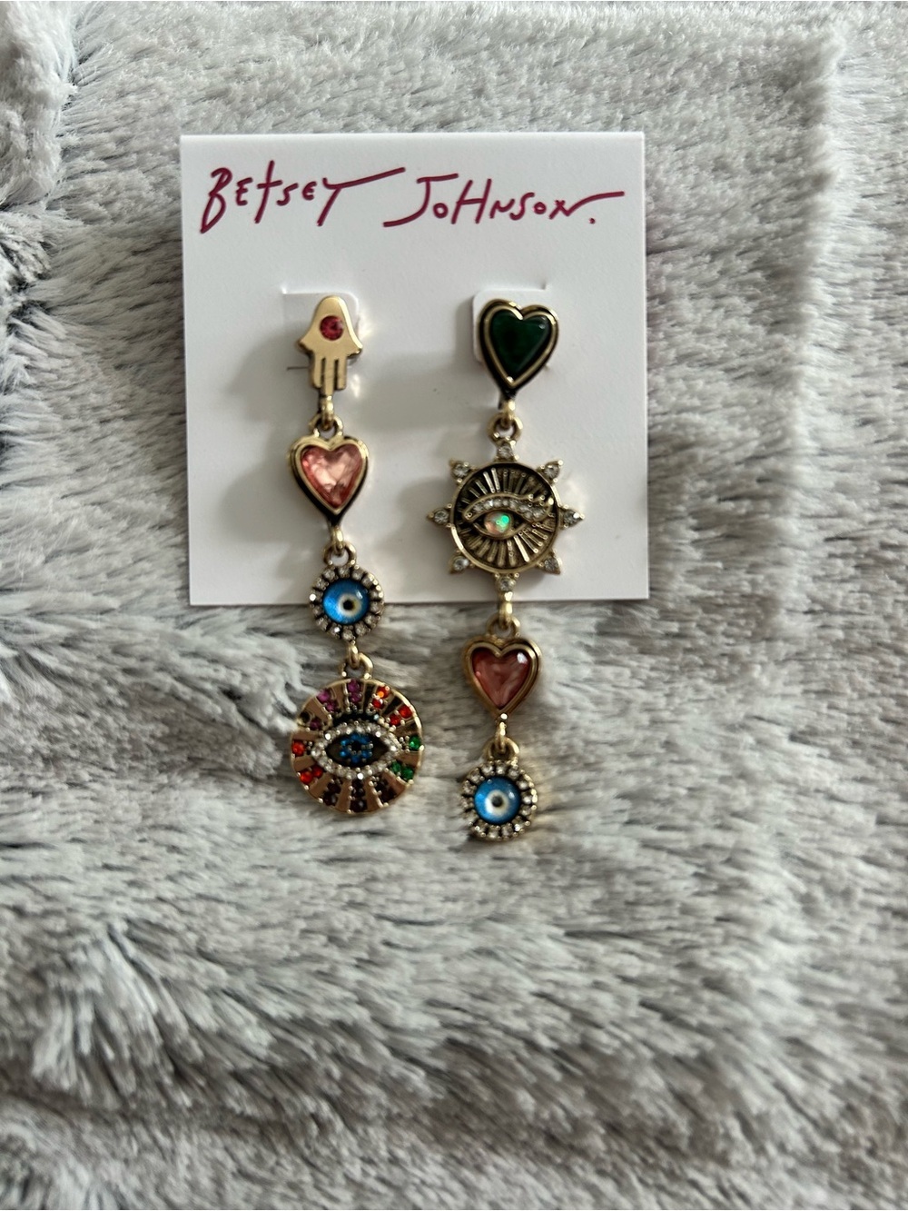 Betsey Johnson Gold-Tone Multicolor Heart & Evil Eye Drop Earrings